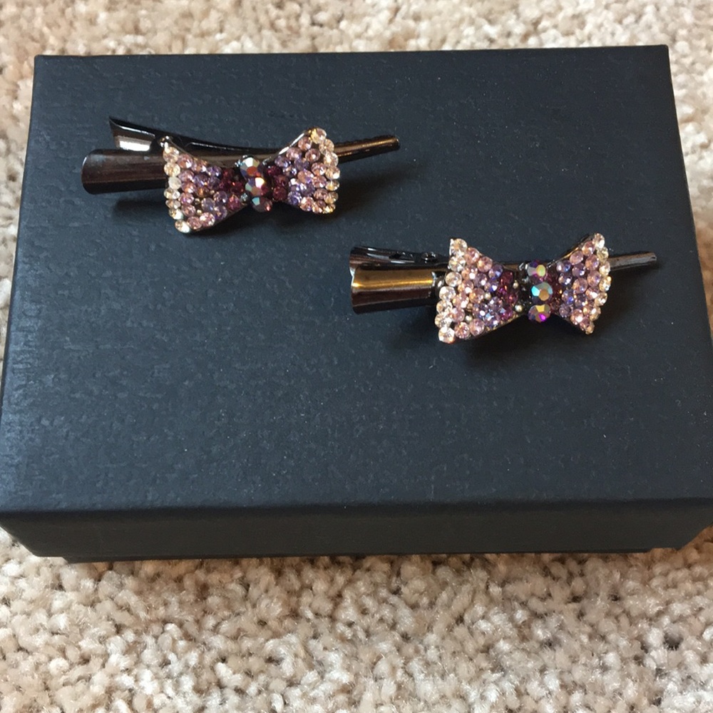 Purple Rhinestone Bow Hair Clips - Picture 2 of 3